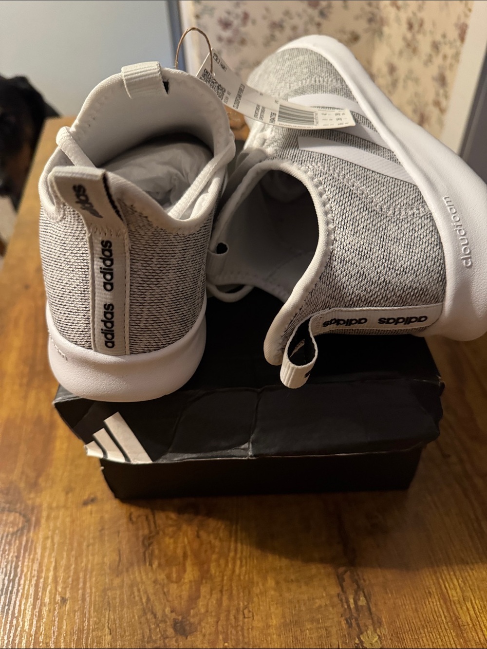 adidas woman’s White and Gray Knit Slip-On Sneakers